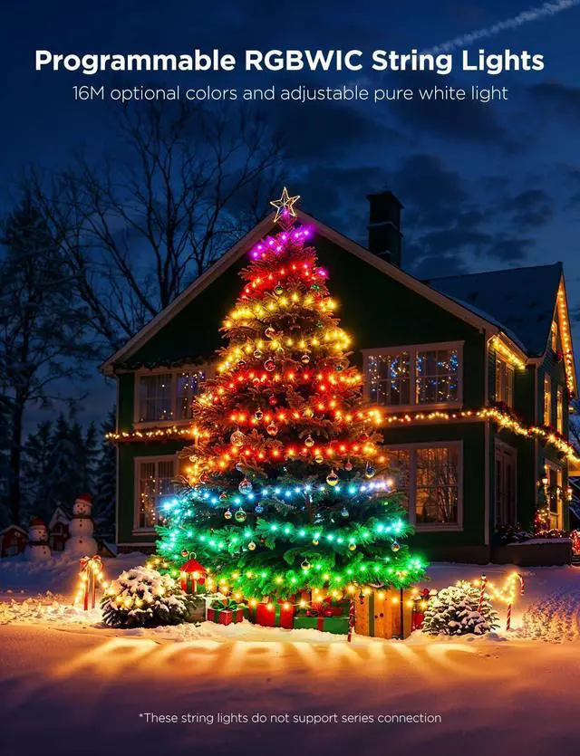 Alt view image 2 of 7 - Christmas Lights 2, RGBWIC 99FT 300LEDs Christmas Tree Lights with Shape Mapping Function, Smart Holiday String Lights for Christmas Decor, 130+ Preset Scenes, Voice and APP Control, Clear Wire