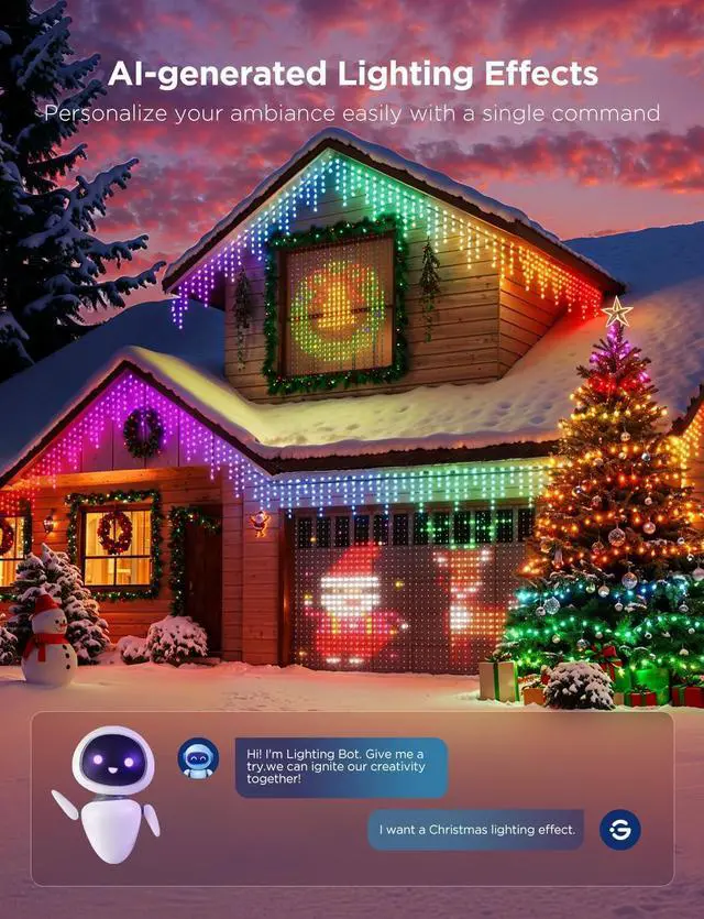 Alt view image 3 of 7 - Christmas Lights 2, RGBWIC 99FT 300LEDs Christmas Tree Lights with Shape Mapping Function, Smart Holiday String Lights for Christmas Decor, 130+ Preset Scenes, Voice and APP Control, Clear Wire