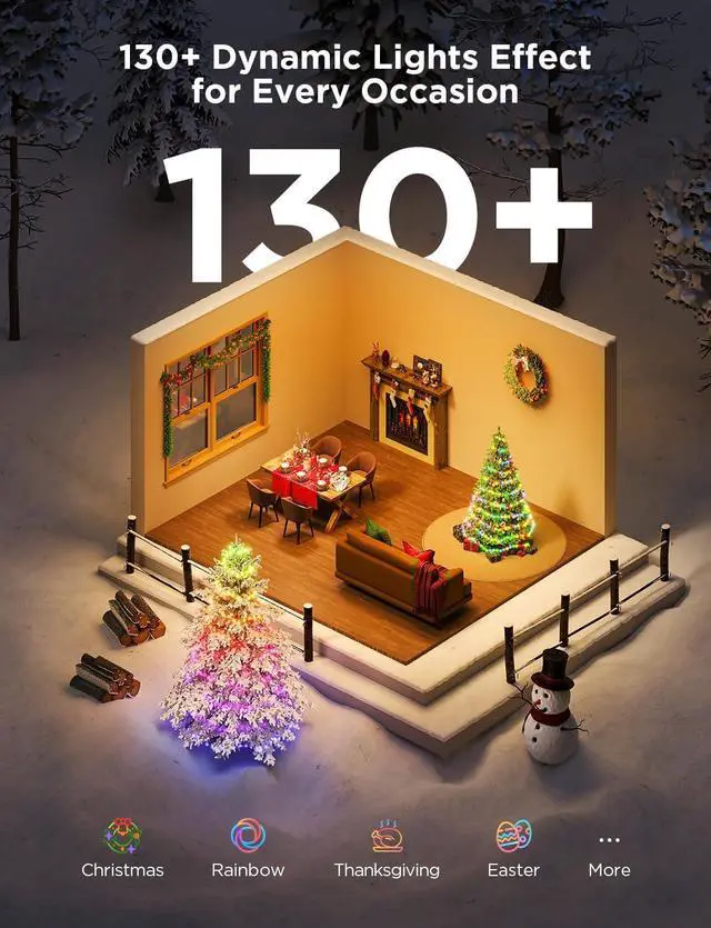 Alt view image 4 of 7 - Christmas Lights 2, RGBWIC 99FT 300LEDs Christmas Tree Lights with Shape Mapping Function, Smart Holiday String Lights for Christmas Decor, 130+ Preset Scenes, Voice and APP Control, Clear Wire