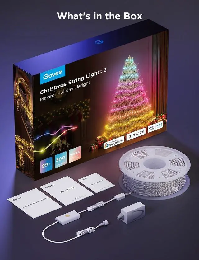 Alt view image 6 of 7 - Christmas Lights 2, RGBWIC 99FT 300LEDs Christmas Tree Lights with Shape Mapping Function, Smart Holiday String Lights for Christmas Decor, 130+ Preset Scenes, Voice and APP Control, Clear Wire