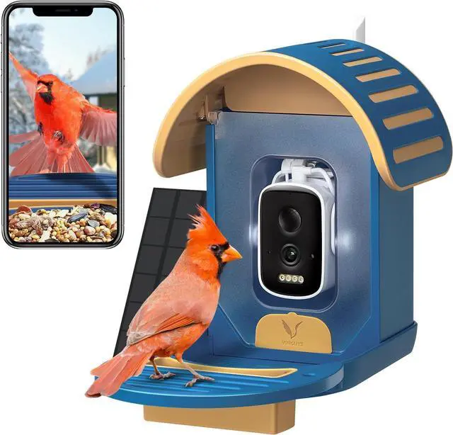Main image of Bird Feeder with Camera Solar Powered, Smart Bird Feeder Camera AI Identifies 11,000+ Bird Species, Auto-Capture 2.5K UHD Bird Video, IP66 Waterproof Outdoor Bird Feeder, Ideal Gift, Blue