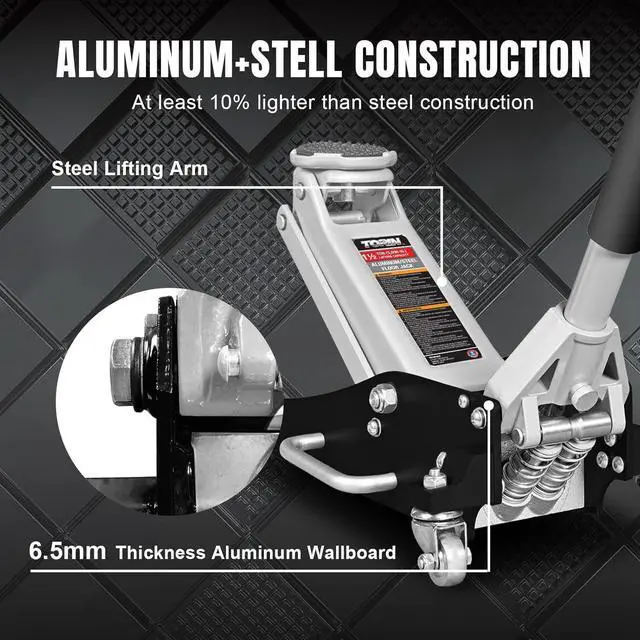 Alt view image 5 of 7 - TAM815016L Hydraulic Low Profile Aluminum and Steel Racing Floor Jack with Dual Piston Quick Lift Pump, 1.5 Ton (3,000 lb) Capacity, Black