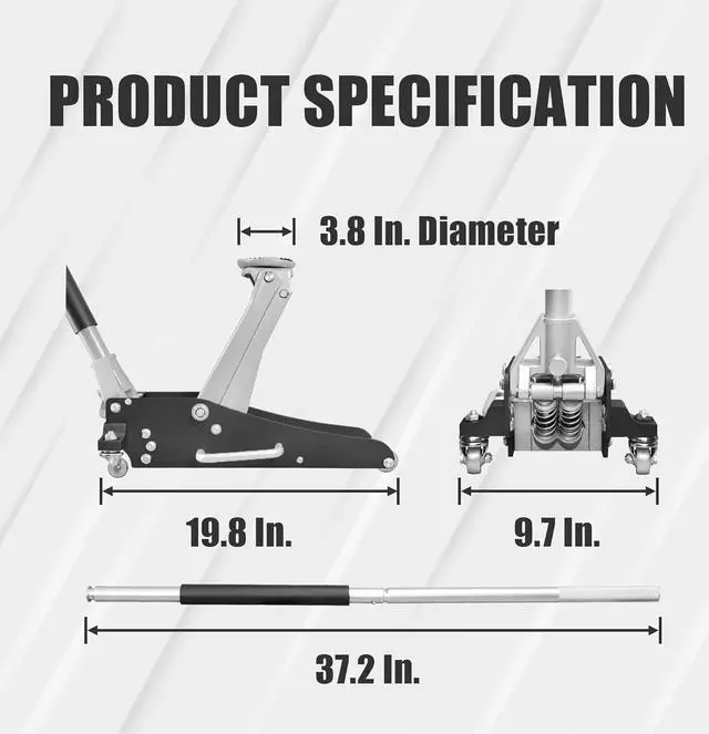 Alt view image 4 of 7 - TAM815016L Hydraulic Low Profile Aluminum and Steel Racing Floor Jack with Dual Piston Quick Lift Pump, 1.5 Ton (3,000 lb) Capacity, Black