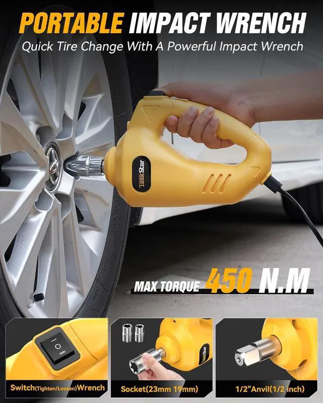 Alt view image 3 of 7 - Electric Car Jack Kit,5 Ton 12V Car Jack Hydraulic with Electric Impact Wrench and Tire Inflator Pump,Portable Car Jack Kit for SUV MPV Sedan Truck Change Tires Garage Repair