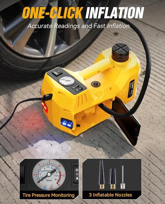 Alt view image 4 of 7 - Electric Car Jack Kit,5 Ton 12V Car Jack Hydraulic with Electric Impact Wrench and Tire Inflator Pump,Portable Car Jack Kit for SUV MPV Sedan Truck Change Tires Garage Repair