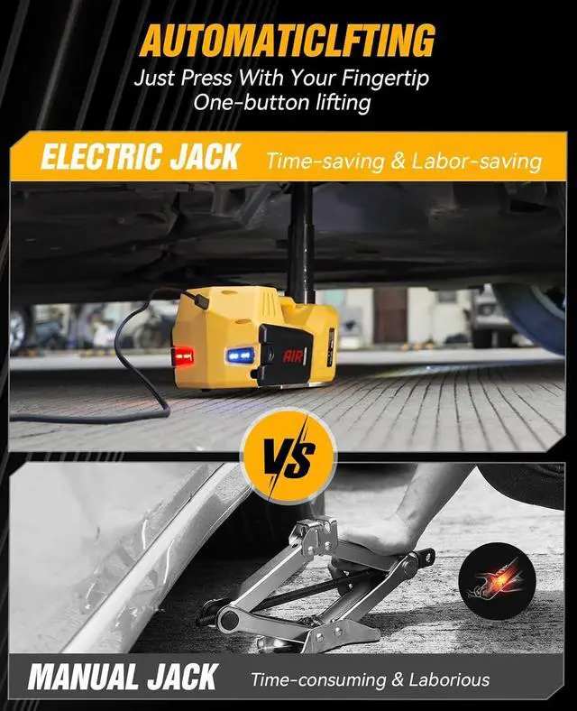 Alt view image 6 of 7 - Electric Car Jack Kit,5 Ton 12V Car Jack Hydraulic with Electric Impact Wrench and Tire Inflator Pump,Portable Car Jack Kit for SUV MPV Sedan Truck Change Tires Garage Repair