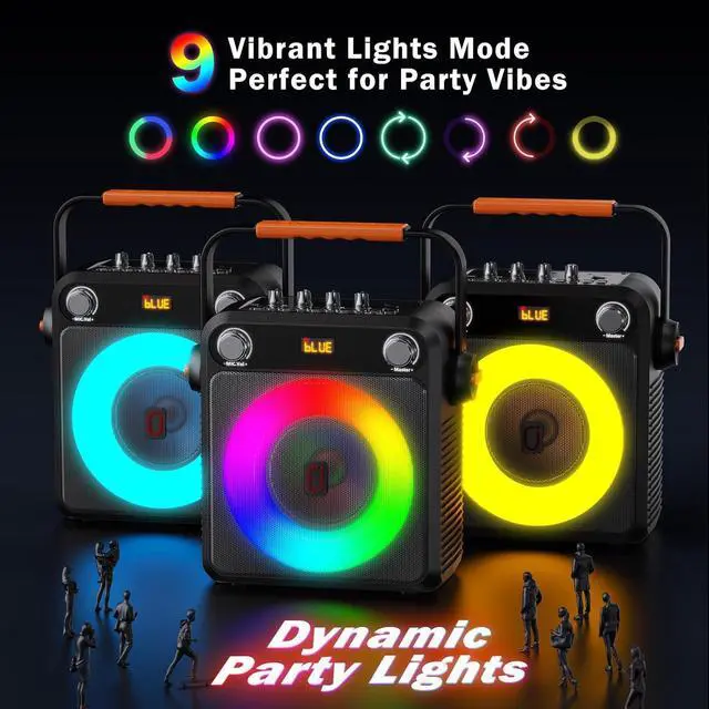 Alt view image 5 of 7 - Portable Bluetooth Speaker with 2 Wireless Microphones for Adults & Kids, Karaoke Microphone with PA System, Bass/Treble Adjustment, DJ Light for Home Party, Support USB/TF/AUX