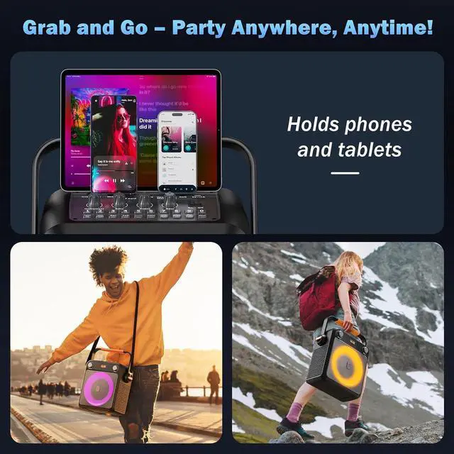 Alt view image 6 of 7 - Portable Bluetooth Speaker with 2 Wireless Microphones for Adults & Kids, Karaoke Microphone with PA System, Bass/Treble Adjustment, DJ Light for Home Party, Support USB/TF/AUX