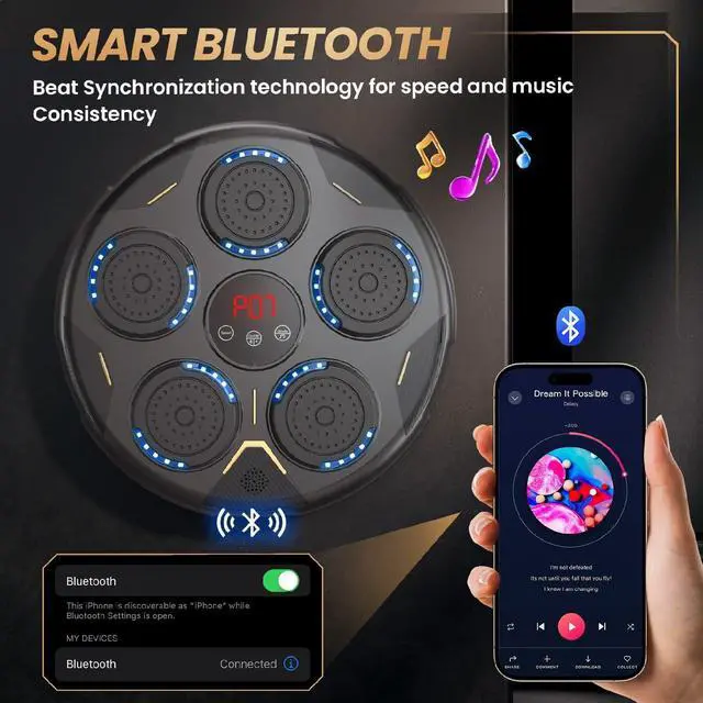 Alt view image 5 of 7 - Music Boxing Machine, Boxing Machine Wall Mounted Music with Gloves, Smart Bluetooth Boxing Equipment, Boxing Music Workout Machine