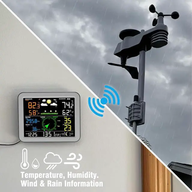 Alt view image 6 of 6 - Weather Station Wireless with 7-in-1 Sensor,Indoor Outdoor Thermometer,Big Display Digital with Humidity,Rain Gauge,Wind Speed,Forecast,Alarm