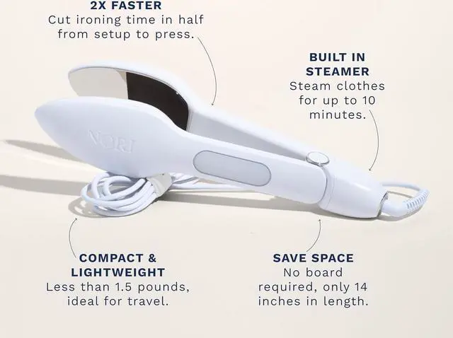 Alt view image 3 of 7 - Press Travel Steam Iron | Handheld Iron With Steam | No Ironing Board Required | Easy to Use w/ 6 Fabric Settings | Optional Steam Feature | Removes Wrinkles | Women Gift Ideas (White)