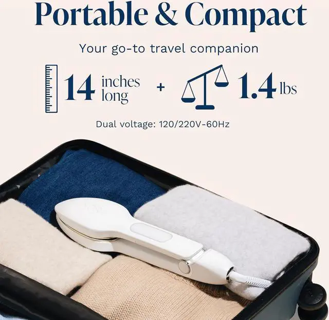 Alt view image 5 of 7 - Press Travel Steam Iron | Handheld Iron With Steam | No Ironing Board Required | Easy to Use w/ 6 Fabric Settings | Optional Steam Feature | Removes Wrinkles | Women Gift Ideas (White)