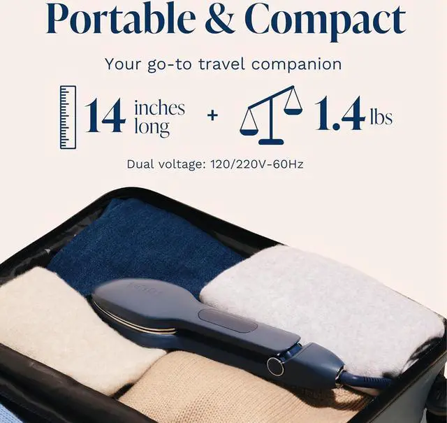 Alt view image 5 of 7 - Travel Steam Iron - Handheld Iron With Optional Steam Feature - No Ironing Board Required - Easy to Use w/ 6 Fabric Settings - Removes Wrinkles - Navy