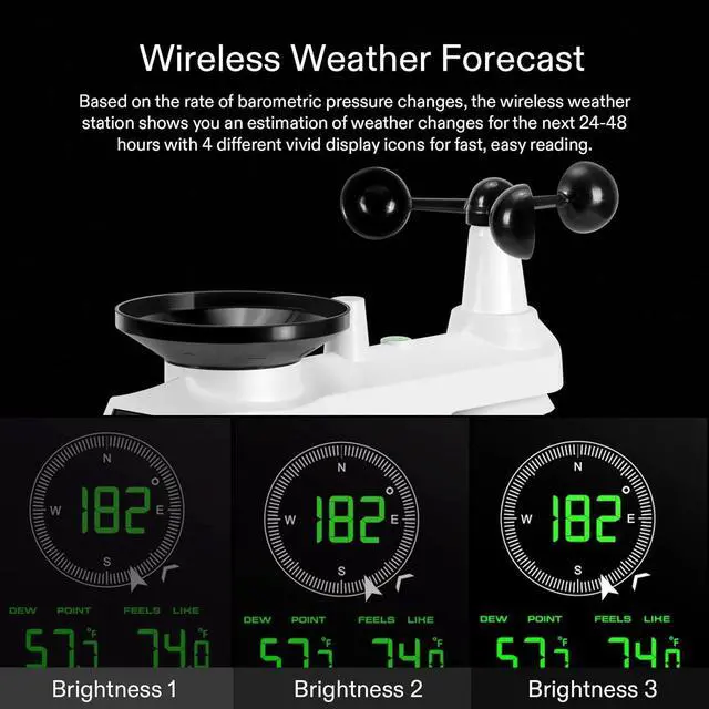 Alt view image 7 of 7 - 18-in-1 Wi-Fi Weather Station with Outdoor Sensor, CO2 Monitor, Color Display Console, Indoor/Outdoor Weather Thermometer, Weather Forecast, Alarm Function, Wind Speed/Direction, Rain Gauge