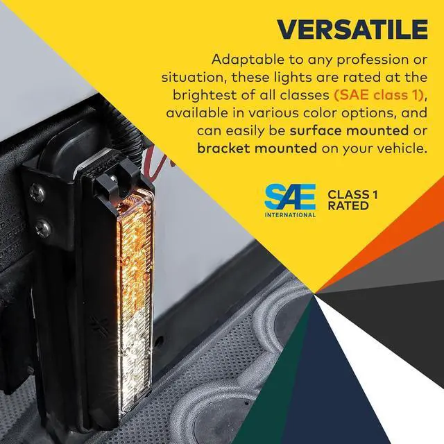 Alt view image 4 of 7 - 6W Amber White LED Surface Mount Police Grill Strobe Warning Lights [SAE Class 1] [Sync-able Modes] Yellow Clear Grille Flashing Emergency Fire Lights for Servcice Work Truck Vehicle