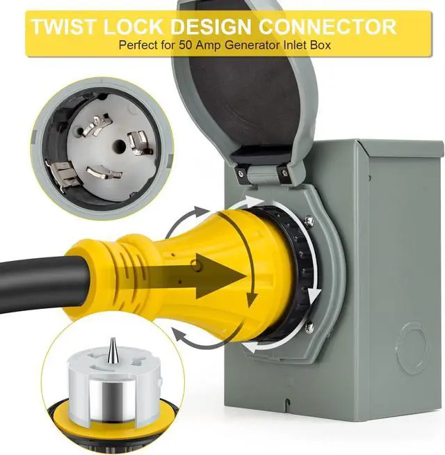 Alt view image 3 of 7 - 50 Amp Generator Cord 15 Feet, NEMA 14-50p to CS6364 & SS2-50R Generator Emergency Power Cord, STW 6/3 + 8/1 AWG, 125/250V, 12500 Watts, Perfect for Generator to House Connection