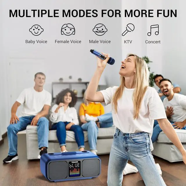 Alt view image 5 of 7 - Karaoke Machine for Adults, Portable Bluetooth PA Speaker with 2 UHF Wireless Microphones and LED Lights, Supports BT/AUX/USB/Type C/TF Card, PA System for Party, Home Karaoke, Outdoor/Indoor K9