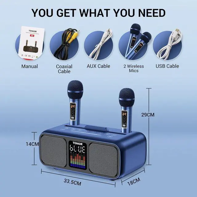 Alt view image 7 of 7 - Karaoke Machine for Adults, Portable Bluetooth PA Speaker with 2 UHF Wireless Microphones and LED Lights, Supports BT/AUX/USB/Type C/TF Card, PA System for Party, Home Karaoke, Outdoor/Indoor K9