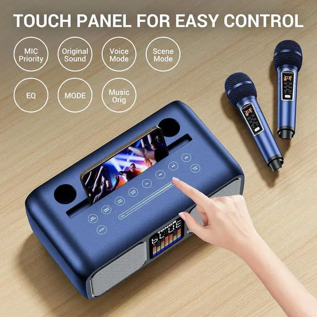 Alt view image 6 of 7 - Karaoke Machine for Adults, Portable Bluetooth PA Speaker with 2 UHF Wireless Microphones and LED Lights, Supports BT/AUX/USB/Type C/TF Card, PA System for Party, Home Karaoke, Outdoor/Indoor K9