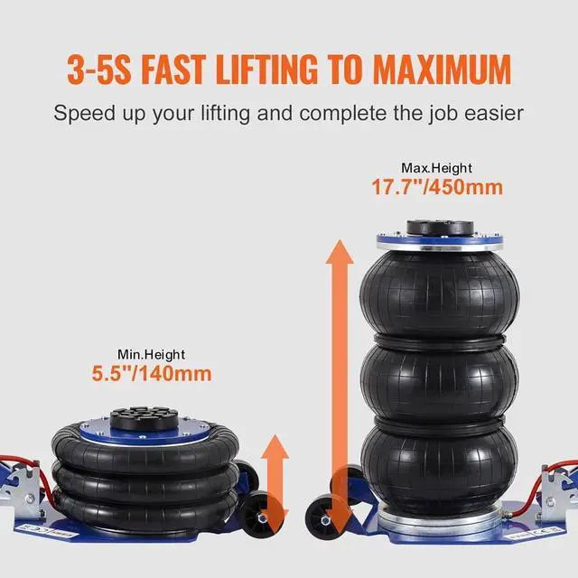 Alt view image 3 of 7 - Air Jack, 3 Ton/6600 lbs Triple Bag Air Jack, Airbag Jack with Six Steel Pipes, Lift up to 17.7", 3-5 s Fast Lifting Pneumatic Jack, with Adjustable Long Handles for Cars