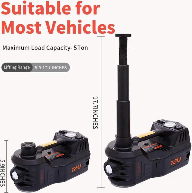 Alt view image 2 of 7 - Car Jack Hydraulic Jack  5 Ton Electric Car Jack Stand Three in One Car Jack Kit for Sedans SUV Car Lift Floor Jack for Tire Change and Road Emergencies with Integrated Tire Pump (Black)