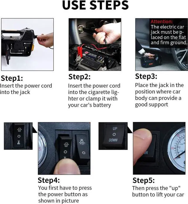 Alt view image 7 of 7 - Car Jack Hydraulic Jack  5 Ton Electric Car Jack Stand Three in One Car Jack Kit for Sedans SUV Car Lift Floor Jack for Tire Change and Road Emergencies with Integrated Tire Pump (Black)