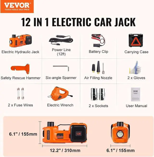 Alt view image 5 of 7 - Electric Car Jack, 5 Ton/11023 LBS Hydraulic Jack Lift with Electric Impact Wrench, Built-in Inflatable Pump, and LED Light for SUV MPV Sedan Truck Change Tires Garage Repair