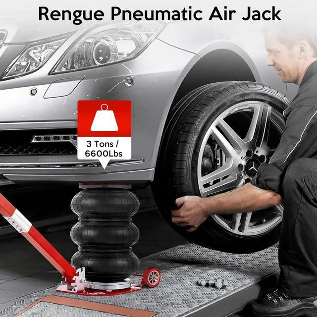 Alt view image 2 of 7 - Air Jack 3 Ton 6600lbs Pneumatic Jack with Grip Guard, 3s Fast Lifting Height Up to 15.7 Inch, Air Jacks for Cars with Adjustable Long Handle Heavy-Duty Triple Bag Air Jack Red