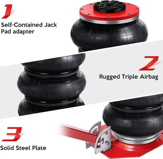 Alt view image 5 of 7 - Air Jack 3 Ton 6600lbs Pneumatic Jack with Grip Guard, 3s Fast Lifting Height Up to 15.7 Inch, Air Jacks for Cars with Adjustable Long Handle Heavy-Duty Triple Bag Air Jack Red