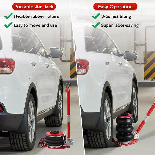 Alt view image 7 of 7 - Air Jack 3 Ton 6600lbs Pneumatic Jack with Grip Guard, 3s Fast Lifting Height Up to 15.7 Inch, Air Jacks for Cars with Adjustable Long Handle Heavy-Duty Triple Bag Air Jack Red