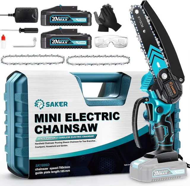 Main image of 6 Inch Portable Electric Chainsaw Cordless, Small Handheld Chain saw for Tree Branches,Courtyard, Household and Garden,By 2PCS 20V 1500mAh Batteries,Extra 3 PCS Chain
