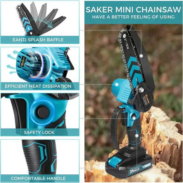 Alt view image 2 of 7 - 6 Inch Portable Electric Chainsaw Cordless, Small Handheld Chain saw for Tree Branches,Courtyard, Household and Garden,By 2PCS 20V 1500mAh Batteries,Extra 3 PCS Chain
