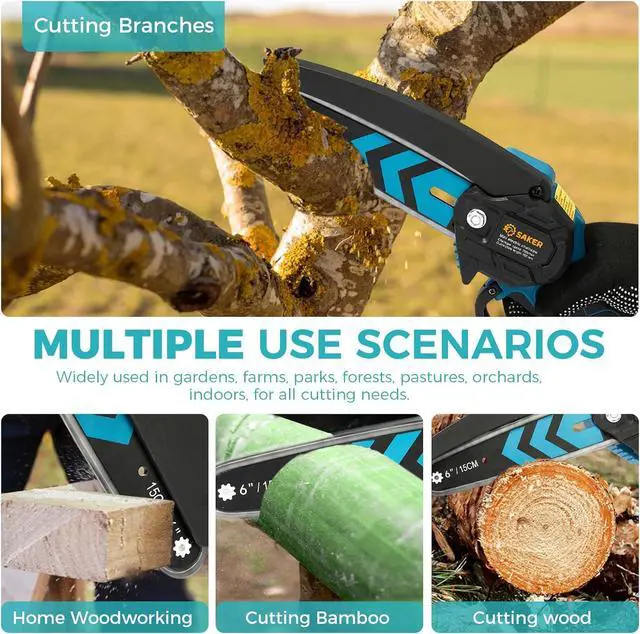 Alt view image 3 of 7 - 6 Inch Portable Electric Chainsaw Cordless, Small Handheld Chain saw for Tree Branches,Courtyard, Household and Garden,By 2PCS 20V 1500mAh Batteries,Extra 3 PCS Chain