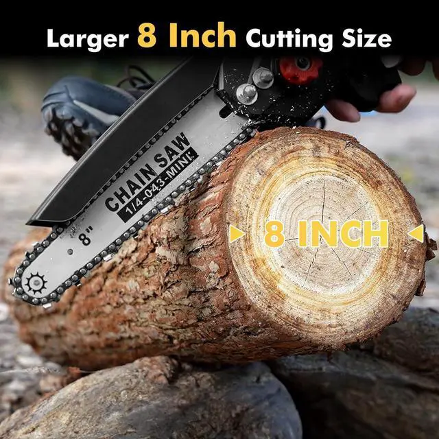 Alt view image 4 of 7 - Mini Chainsaw 8 inch DL07, Electric Chainsaw Cordless, Upgraded Brushless Chainsaw with Auto Oiler, 2pcs 2000mAh Batteries, Battery Powered Saws Handheld Chain Saw for Tree Branch Wood Cutting