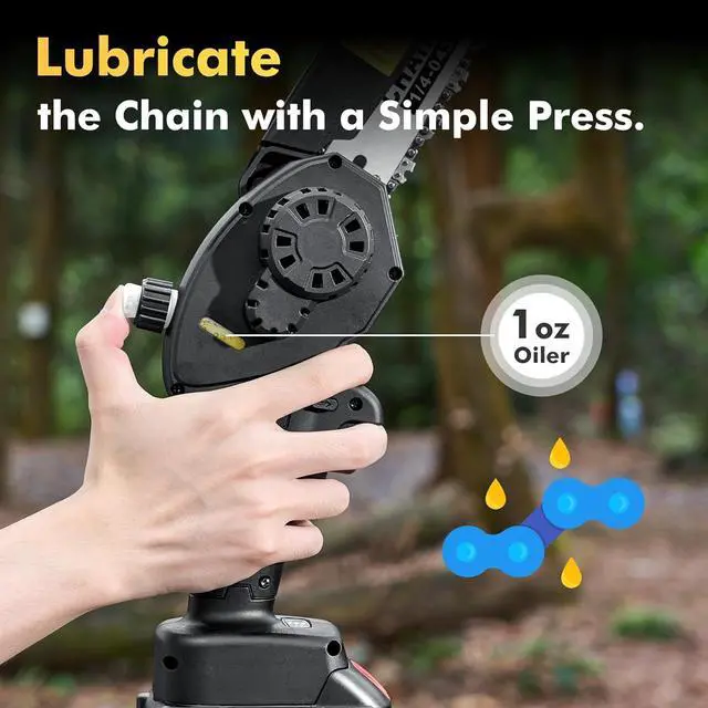 Alt view image 5 of 7 - Mini Chainsaw 8 inch DL07, Electric Chainsaw Cordless, Upgraded Brushless Chainsaw with Auto Oiler, 2pcs 2000mAh Batteries, Battery Powered Saws Handheld Chain Saw for Tree Branch Wood Cutting
