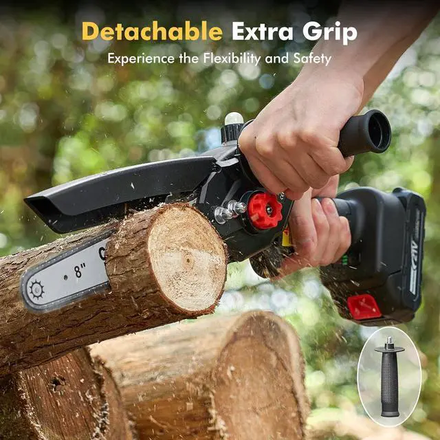 Alt view image 6 of 7 - Mini Chainsaw 8 inch DL07, Electric Chainsaw Cordless, Upgraded Brushless Chainsaw with Auto Oiler, 2pcs 2000mAh Batteries, Battery Powered Saws Handheld Chain Saw for Tree Branch Wood Cutting