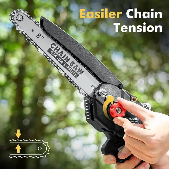 Alt view image 7 of 7 - Mini Chainsaw 8 inch DL07, Electric Chainsaw Cordless, Upgraded Brushless Chainsaw with Auto Oiler, 2pcs 2000mAh Batteries, Battery Powered Saws Handheld Chain Saw for Tree Branch Wood Cutting
