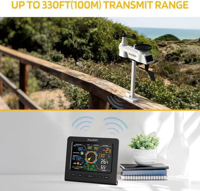 Alt view image 3 of 7 - WF-100C Lite Weather Station Wireless Indoor Outdoor with Temperature, Barometric, Humidity, Wind Gauge, Rain Gauge, Weather Forecast, Moon Phase, Alarm Clock for Home, Garden