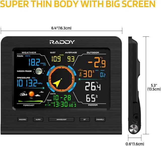 Alt view image 4 of 7 - WF-100C Lite Weather Station Wireless Indoor Outdoor with Temperature, Barometric, Humidity, Wind Gauge, Rain Gauge, Weather Forecast, Moon Phase, Alarm Clock for Home, Garden