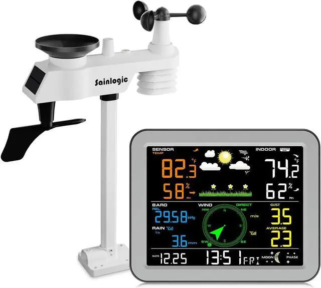 Main image of Wireless Weather Station with Outdoor Sensor,Weather Forecast, Temperature,Air Pressure,Humidity,Wind Gauge,Rain Gauge,PC Export Data SoftwareWindows OS