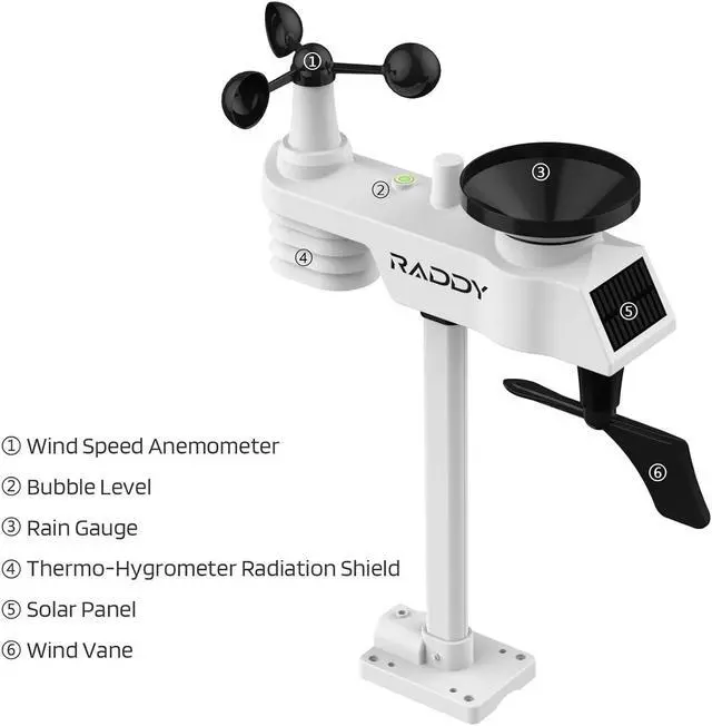 Alt view image 6 of 7 - WF-100C Lite Weather Station Wireless Indoor Outdoor with Temperature, Barometric, Humidity, Wind Gauge, Rain Gauge, Weather Forecast, Moon Phase, Alarm Clock for Home, Garden