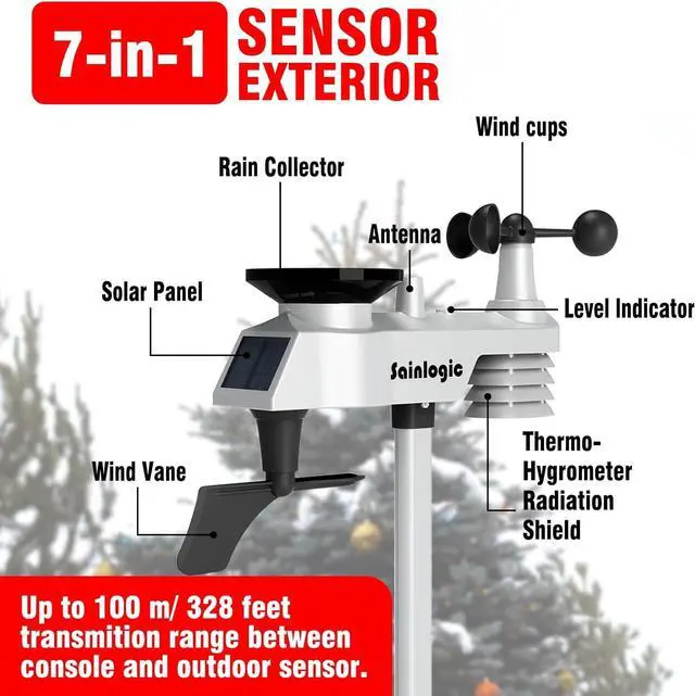 Alt view image 3 of 7 - Wireless Weather Station with Outdoor Sensor,Weather Forecast, Temperature,Air Pressure,Humidity,Wind Gauge,Rain Gauge,PC Export Data SoftwareWindows OS