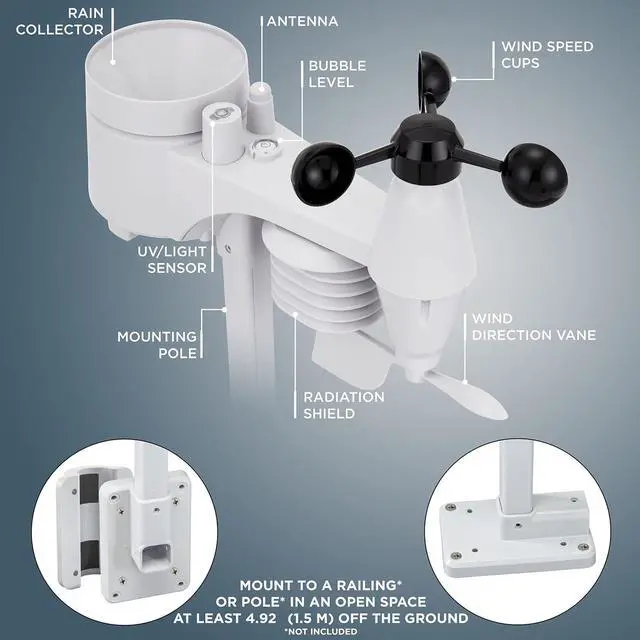 Alt view image 3 of 7 - 17-in-1 Weather Station with Wireless 7-in-1 Wireless Sensor Array Weather Monitoring System, Temperature Humidity Wind Speed/Direction Rain UV & More, w/Forecast Data, Alarm, Alerts