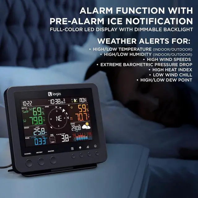 Alt view image 5 of 7 - 17-in-1 Weather Station with Wireless 7-in-1 Wireless Sensor Array Weather Monitoring System, Temperature Humidity Wind Speed/Direction Rain UV & More, w/Forecast Data, Alarm, Alerts