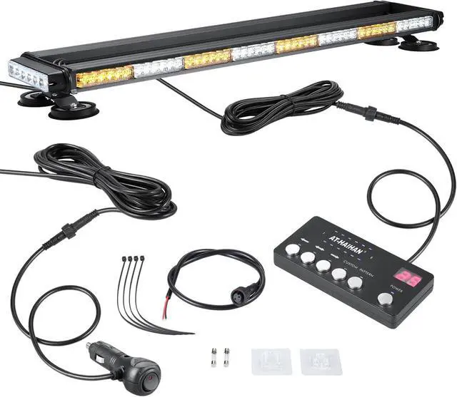 Main image of Strong Magnetic Safety Flashing 108 LED Amber White Emergency Light Bar for Trucks Snow Plows Construction Vehicles Security Cars, Roof Top Strobe Beacon Lightbar with Controller