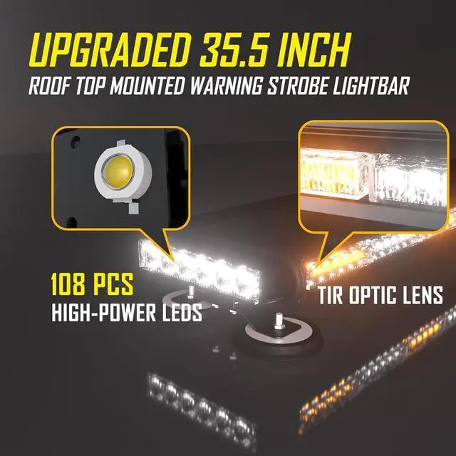 Alt view image 2 of 6 - Strong Magnetic Safety Flashing 108 LED Amber White Emergency Light Bar for Trucks Snow Plows Construction Vehicles Security Cars, Roof Top Strobe Beacon Lightbar with Controller