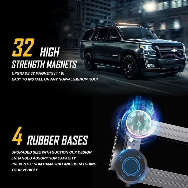 Alt view image 3 of 6 - Strong Magnetic Safety Flashing 108 LED Amber White Emergency Light Bar for Trucks Snow Plows Construction Vehicles Security Cars, Roof Top Strobe Beacon Lightbar with Controller