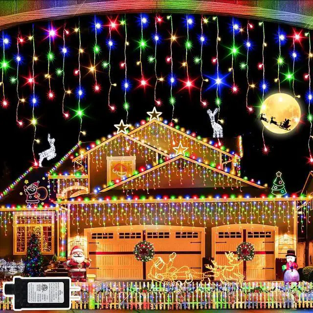 Main image of Christmas Lights Super Long 1280 LED 131 FT LED String Lights with 240 Drops Plug in 8 Modes Christmas Decoration for Holiday Wedding Party Bedroom Garden Patio Outdoor Indoor (Multicolor)