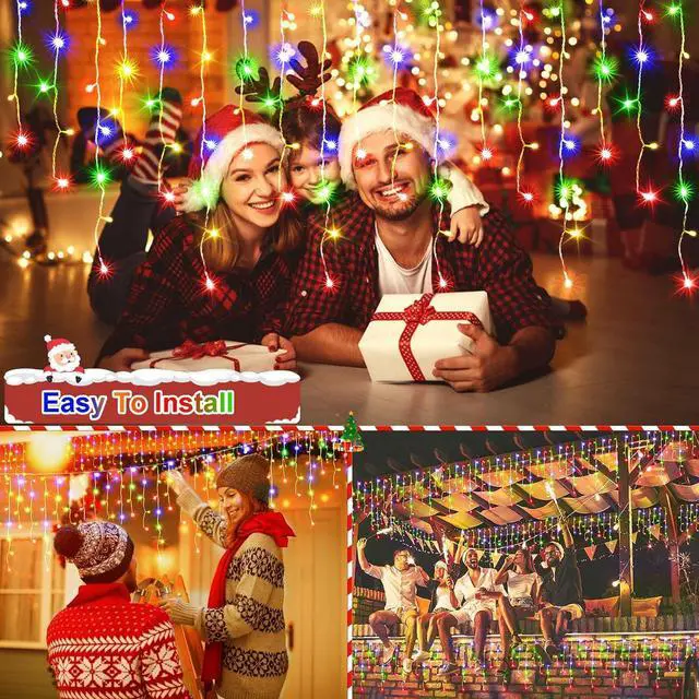 Alt view image 2 of 7 - Christmas Lights Super Long 1280 LED 131 FT LED String Lights with 240 Drops Plug in 8 Modes Christmas Decoration for Holiday Wedding Party Bedroom Garden Patio Outdoor Indoor (Multicolor)