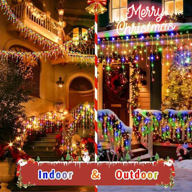 Alt view image 3 of 7 - Christmas Lights Super Long 1280 LED 131 FT LED String Lights with 240 Drops Plug in 8 Modes Christmas Decoration for Holiday Wedding Party Bedroom Garden Patio Outdoor Indoor (Multicolor)